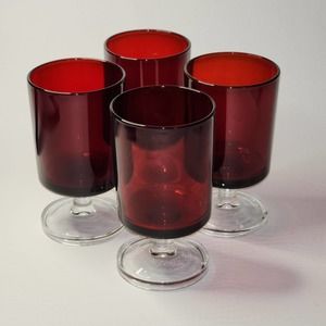 French Ruby Red Footed Juice Glasses Cordial Liquor Glasses by Luminarc Set of 4